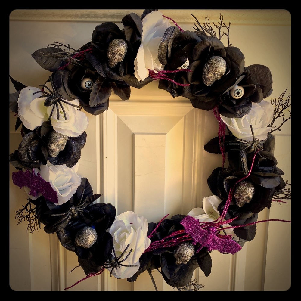 Handmade Halloween wreath with skulls